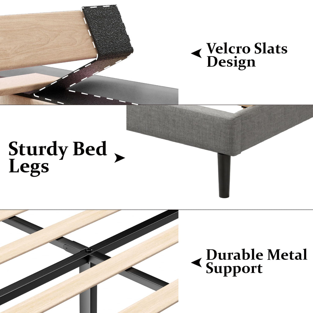 Queen Size Upholstered Platform Bed Frame with Wingback Headboard L74199