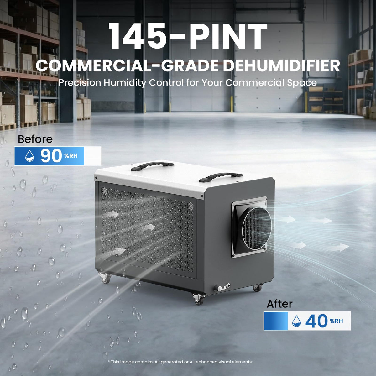 145 Pints Commercial Dehumidifier with Pump & Drain S329299