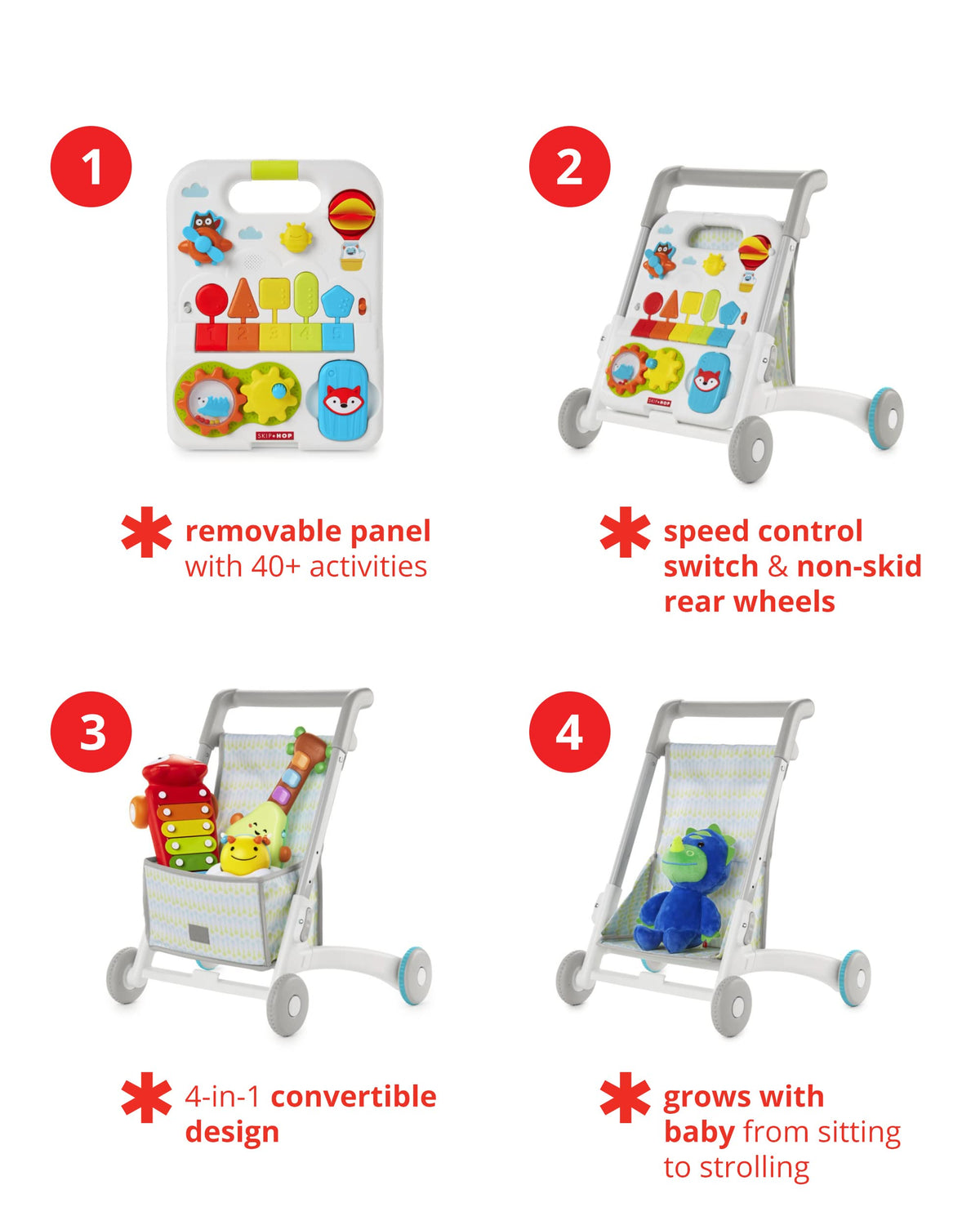 4-in-1 Sit to Stand Baby Walker with 40+ Activities I718824