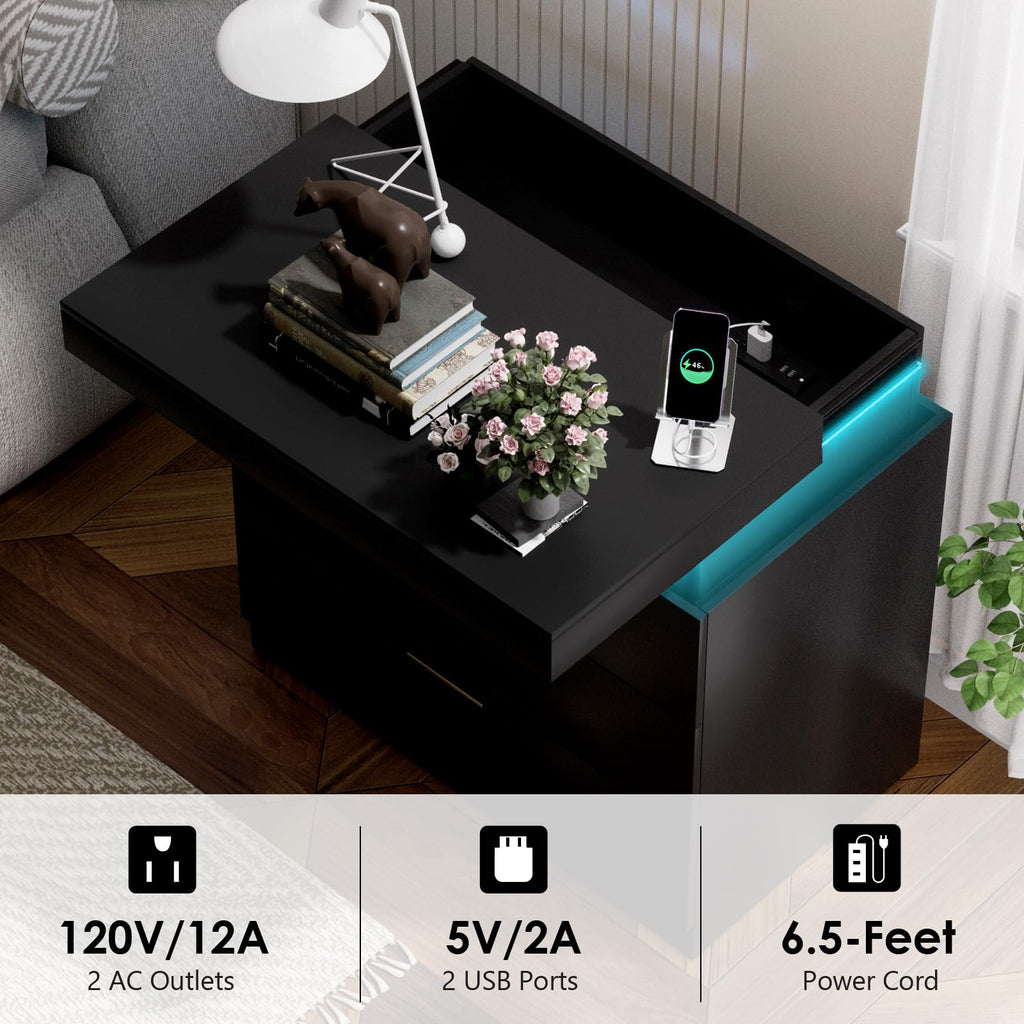 LED Smart Nightstand with Charging Station & RGB Lights K4274