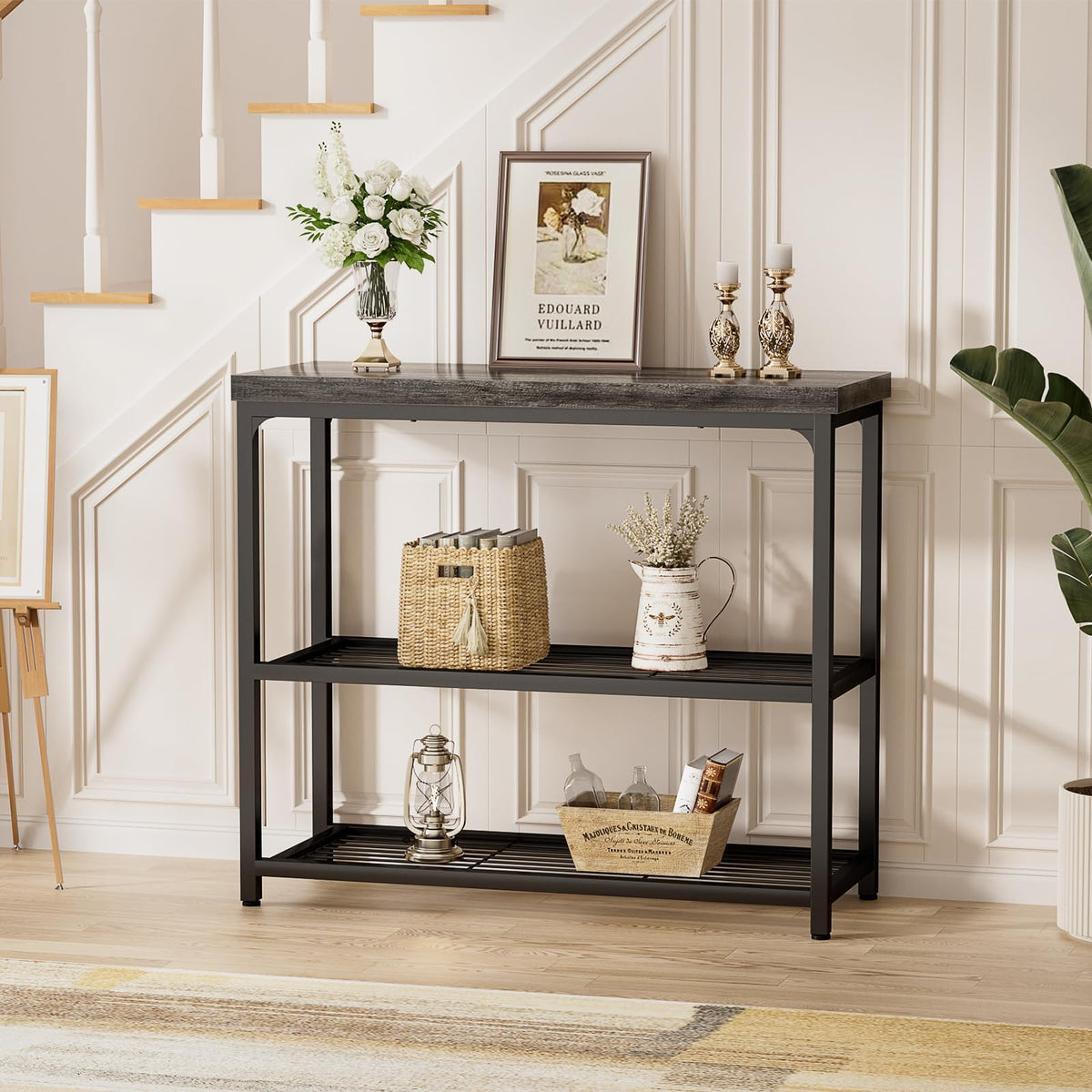 32" 3-Tier Oak Grey Console Table P421440