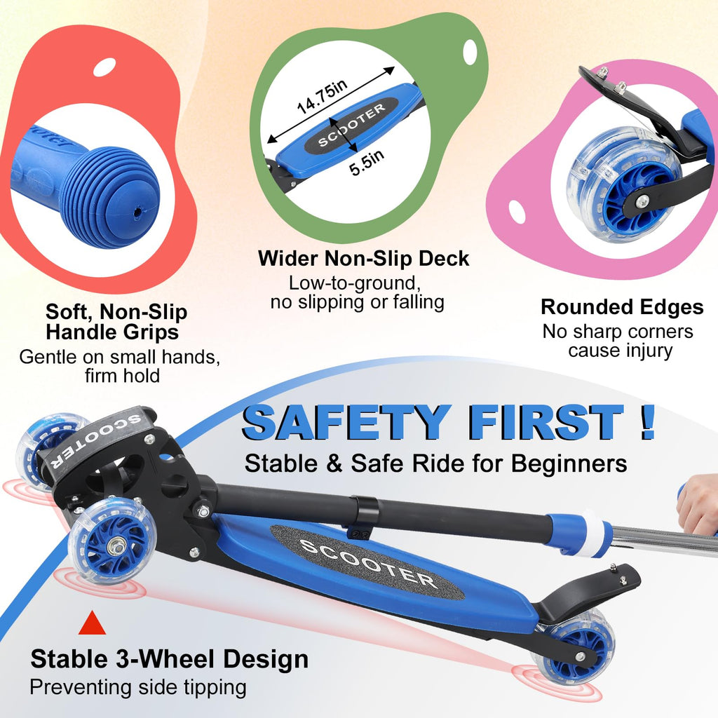 Light up 3 Wheels Folding Kick Scooter with Adjustable Handlebar C910