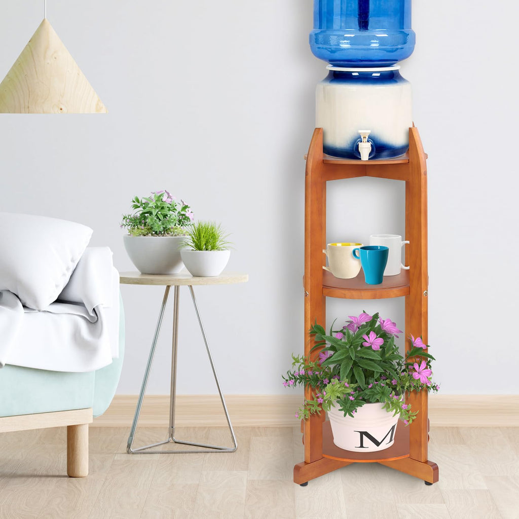 Solid Wood Water Dispenser Floor Stand with 3 Shelves E764