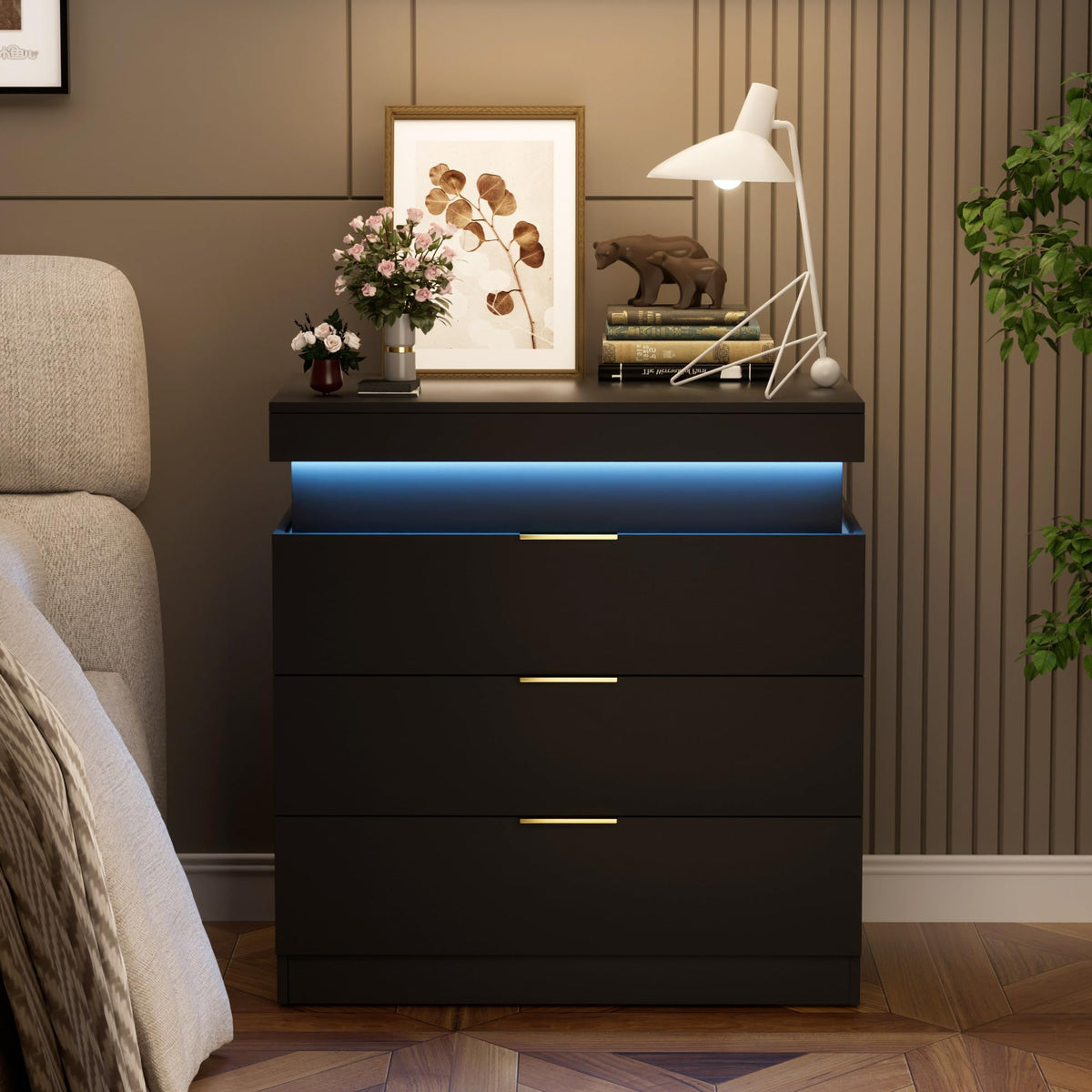 LED Smart Nightstand with Charging Station & RGB Lights K4274