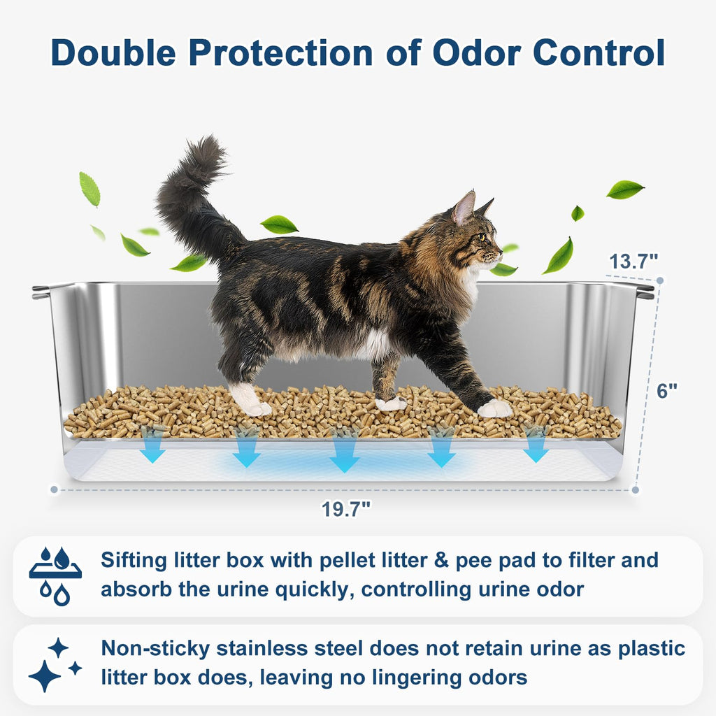 L Stainless Steel Sifting Litter Box H225
