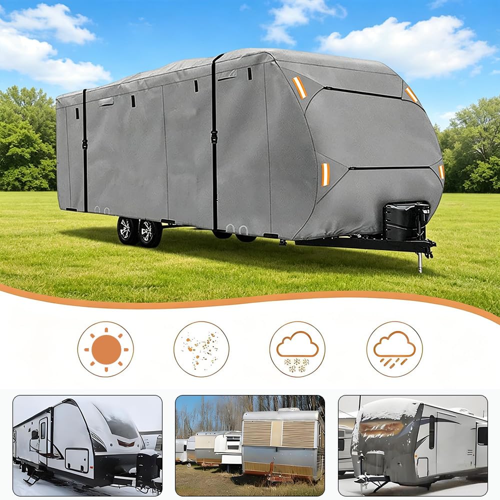 Waterproof 420D Travel Trailer Cover with Adjustable Straps F971