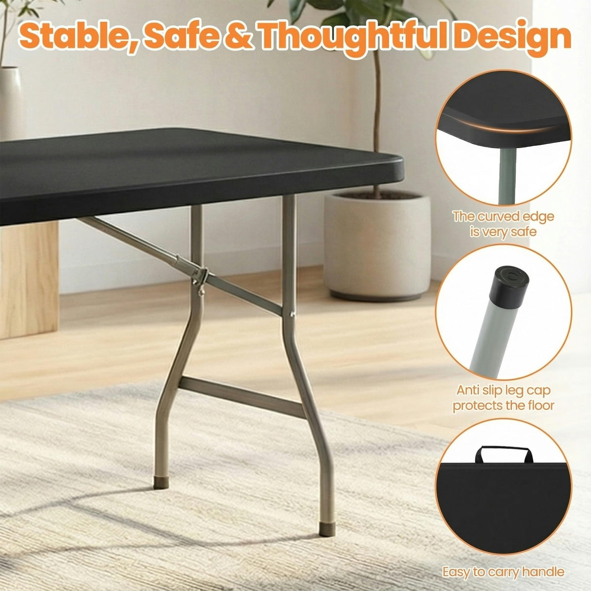 Black 8 Feet Foldable Picnic Table with 10 Folding Chairs X475