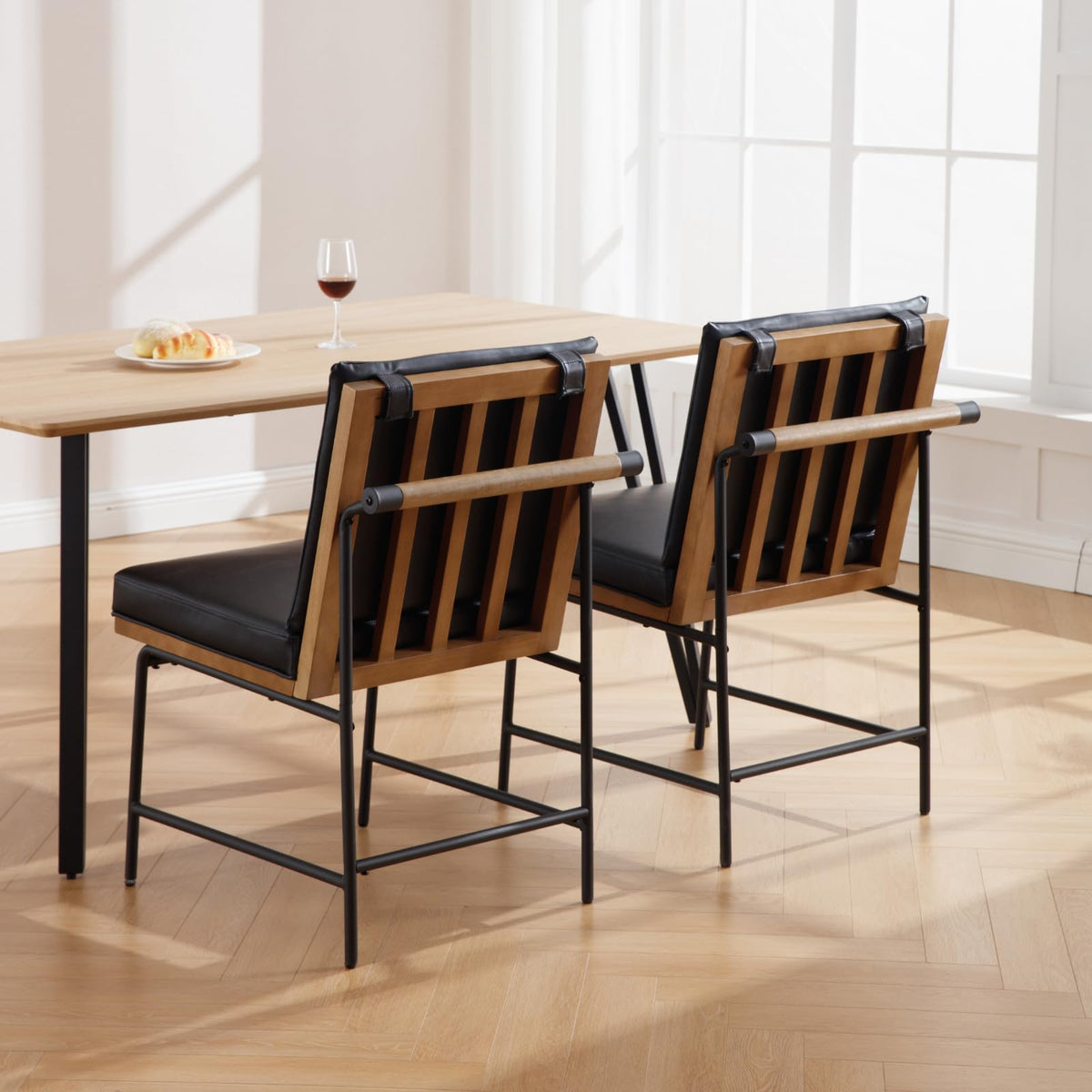 Black PU Dining Chairs Set of 2 Q129