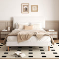 White Upholstered Bed Frame with Adjustable Headboard E946