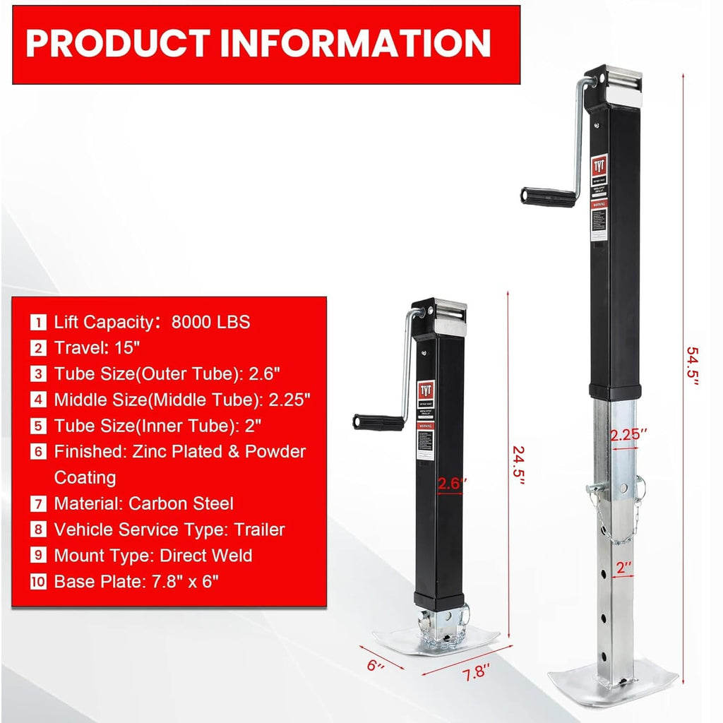 8000lbs 15 Inches Lift Square Trailer Jack with Drop Leg V1492