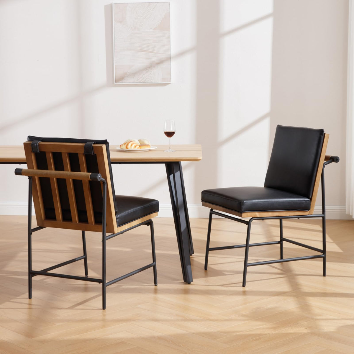 Black PU Dining Chairs Set of 2 Q129