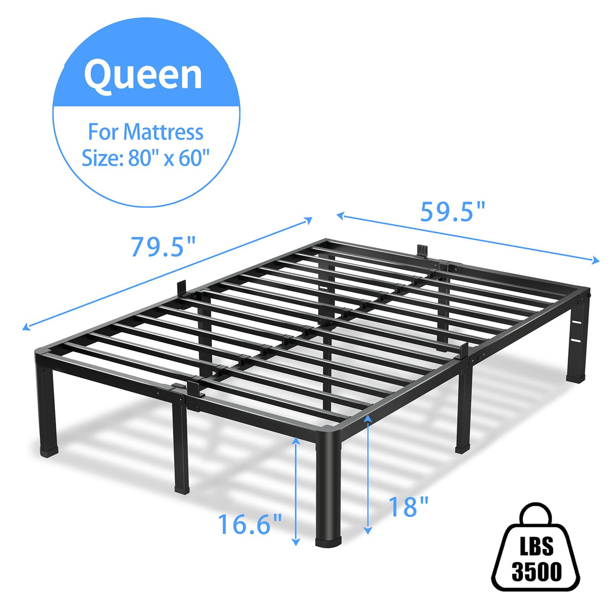 18 Inch Queen Bed Frame with Round Corners M222