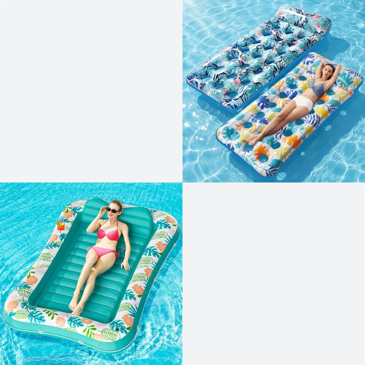 2 Pack Inflatable Pool Float Mat & 75" x 51" Tanning Pool Lounger B3869
