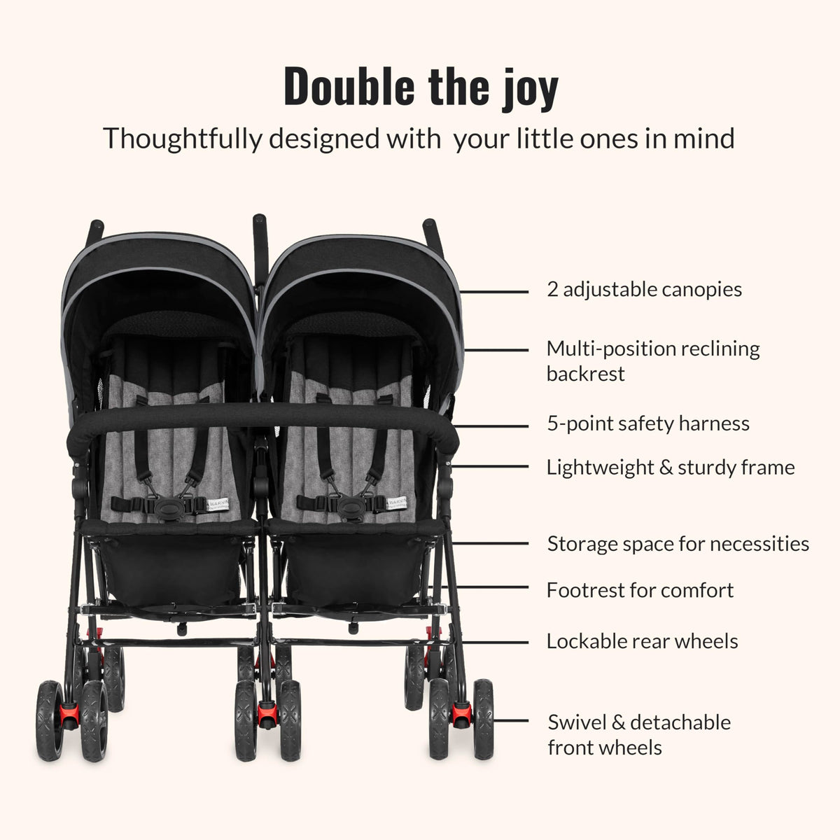 Black Twin Umbrella Toddler Stroller L251