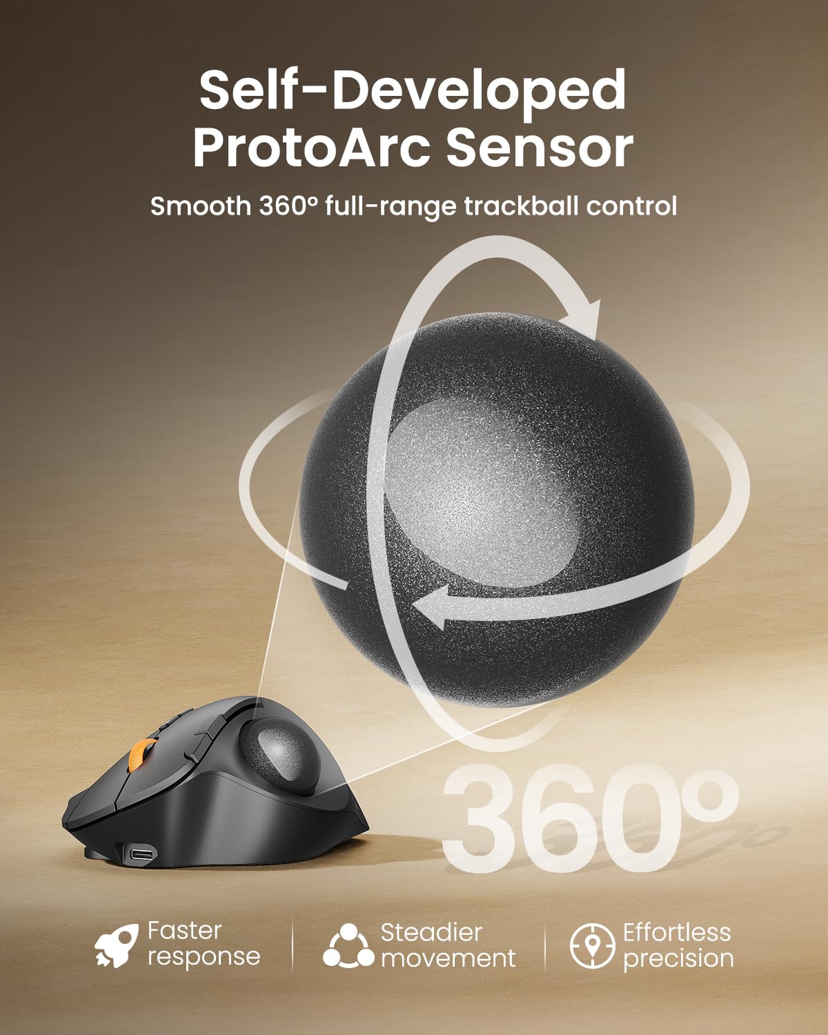Wireless Trackball Mouse, Adjustable Angle, Gray S946556