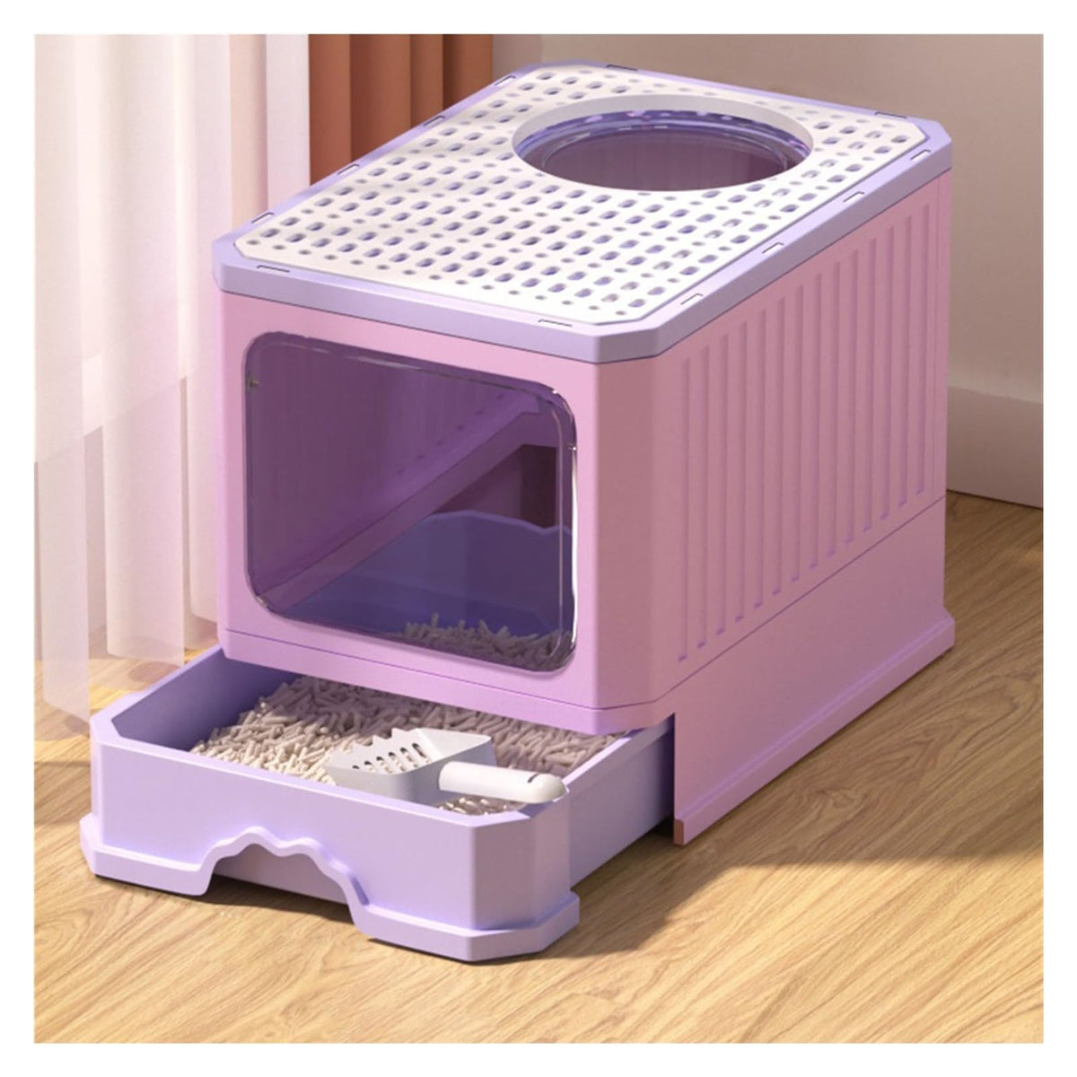 Foldable Cat Litter Box with Lid and Shovel O419