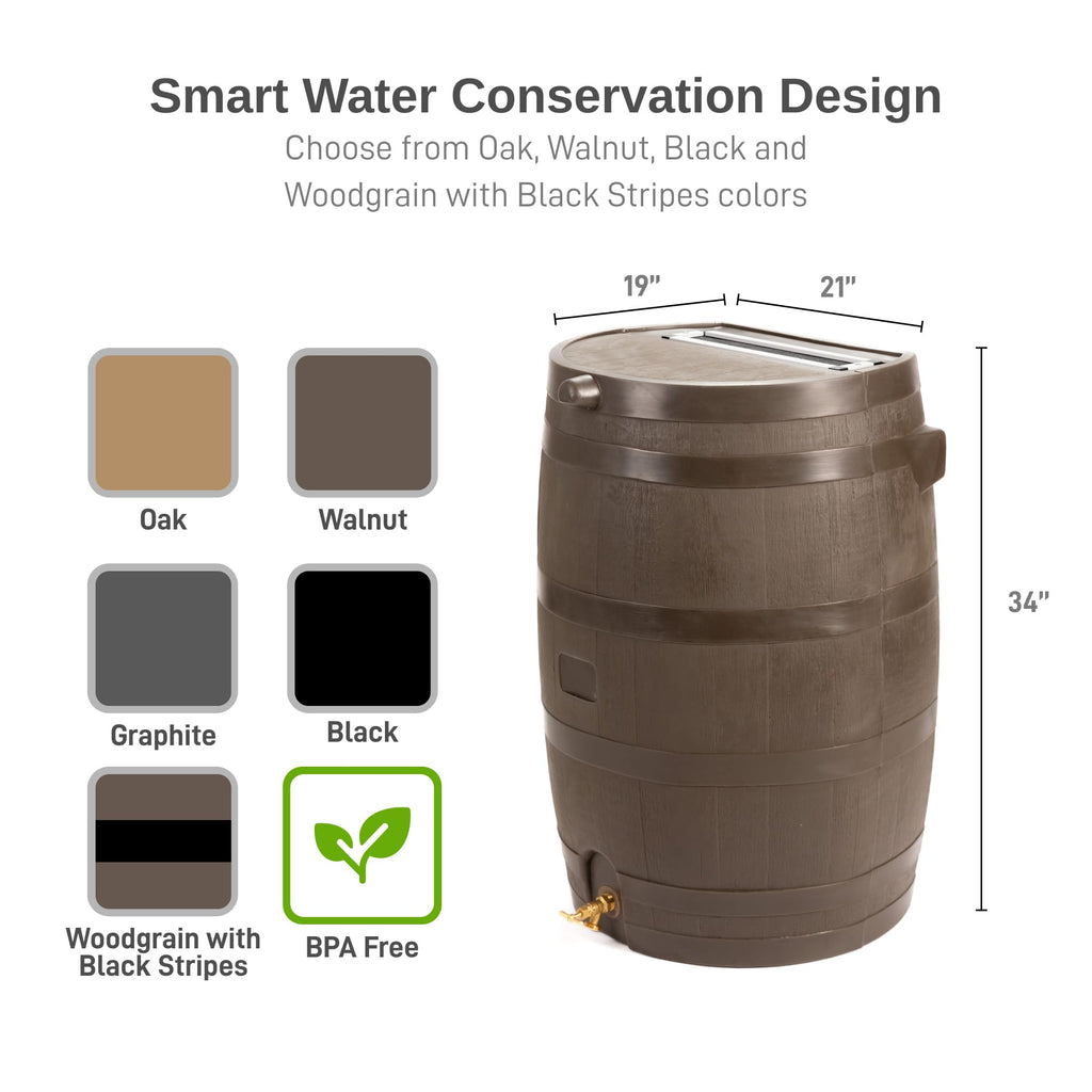 50-Gallon Flat Back Rain Barrel with Brass Spigot Q635