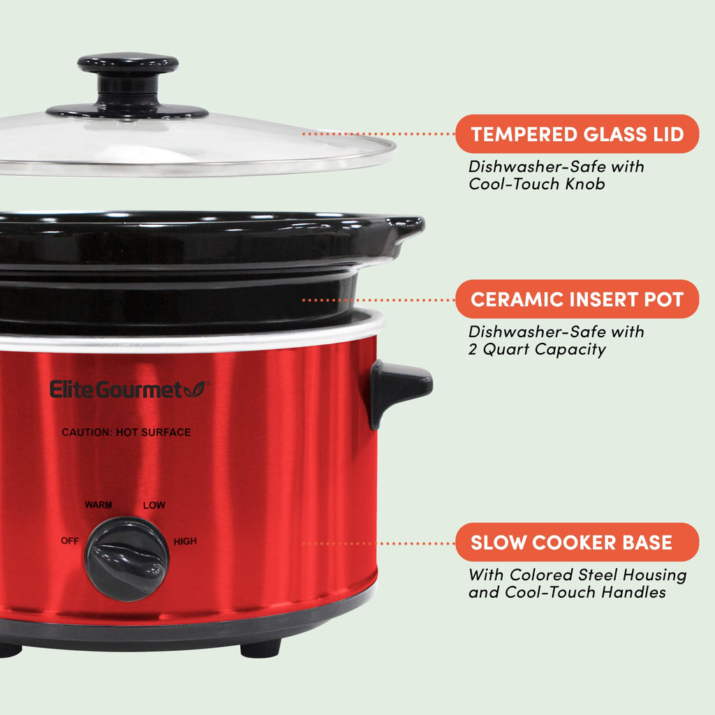 Electric Oval Slow Cooker, 2 Qt, Metallic Red R46344