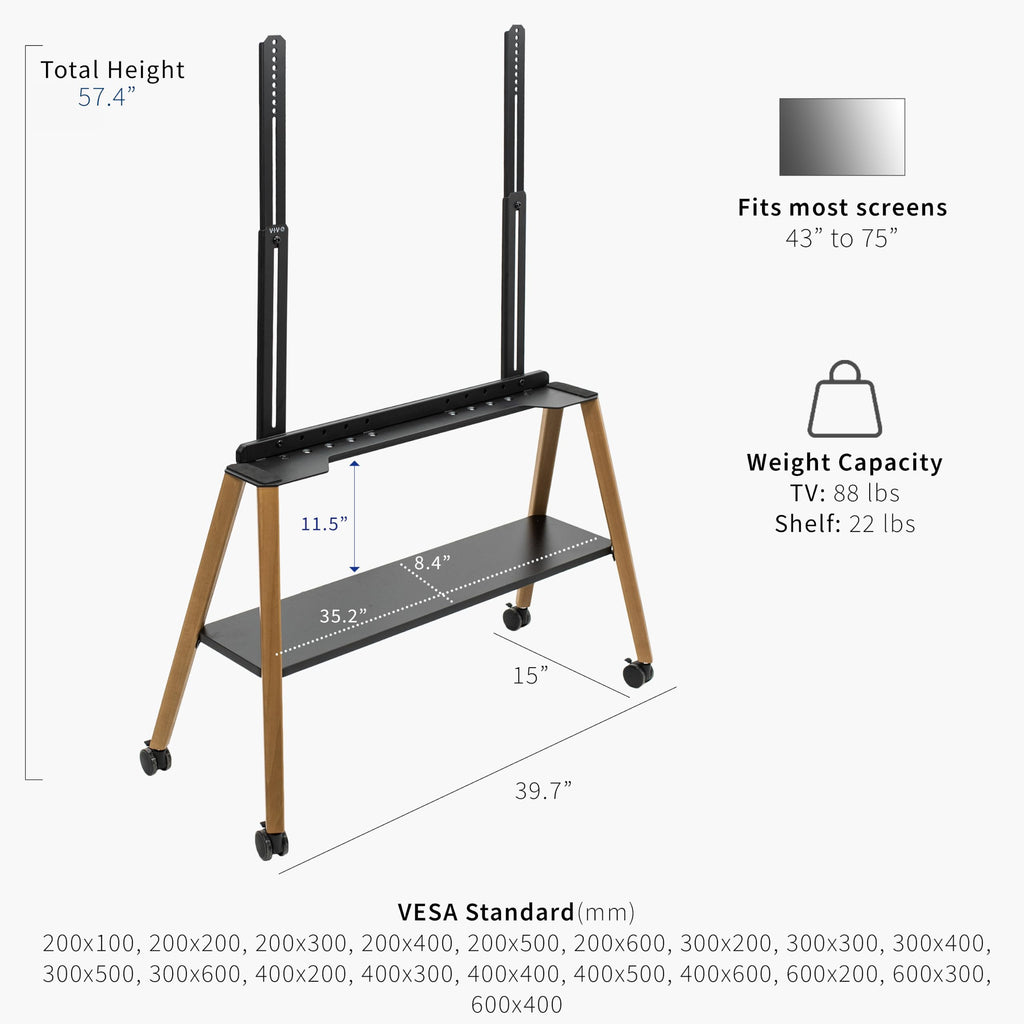 43 to 75 inch Adjustable Mobile TV Stand with Walnut Legs D630990