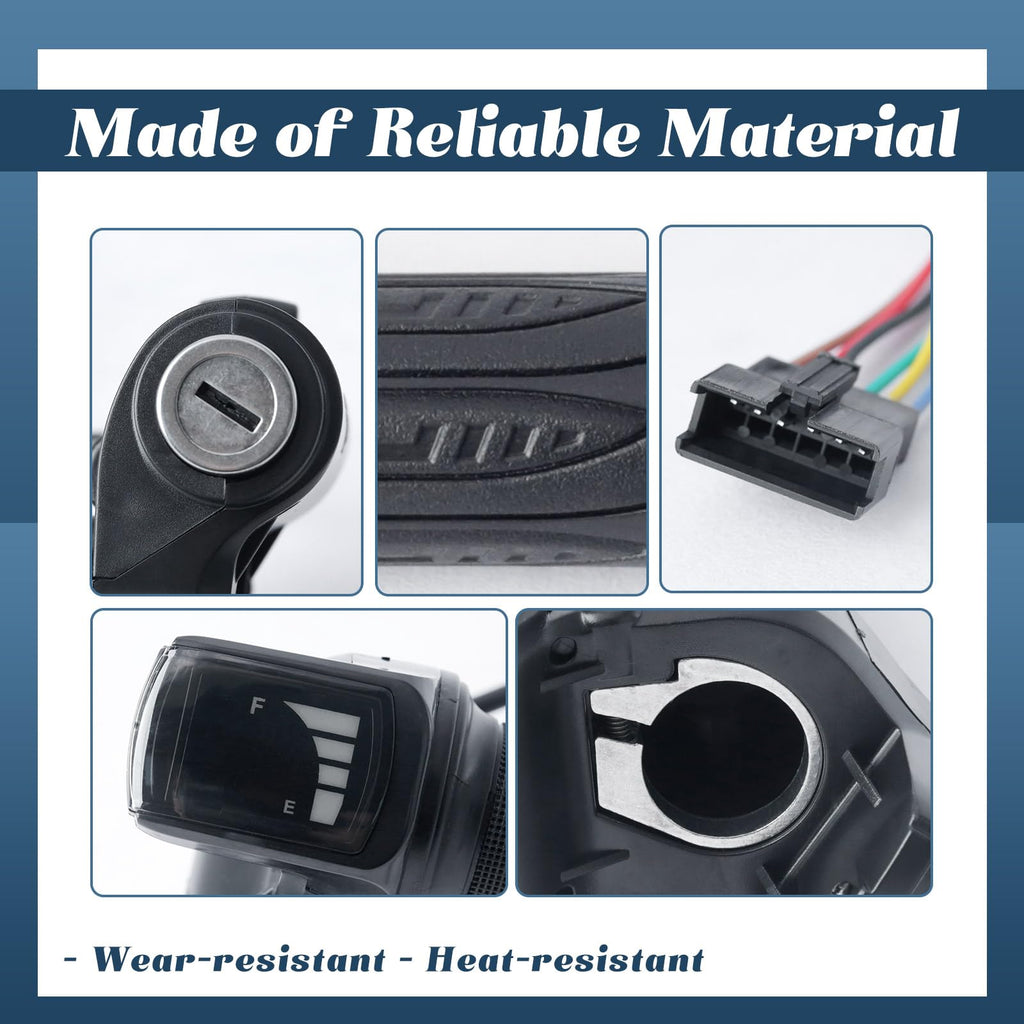 36V E-Scooter Throttle Replacement with Display Light Switch Lock 2 Keys Twist Accelerator Handle Grip 6-Pin N99969