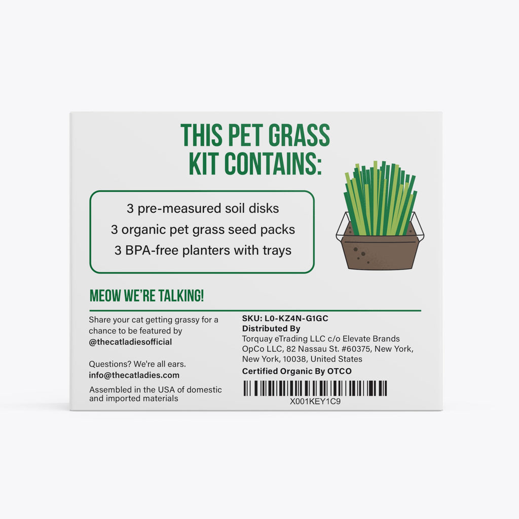 Organic Cat Grass Growing Kit with Seeds Soil and Containers 3 Pack A1221