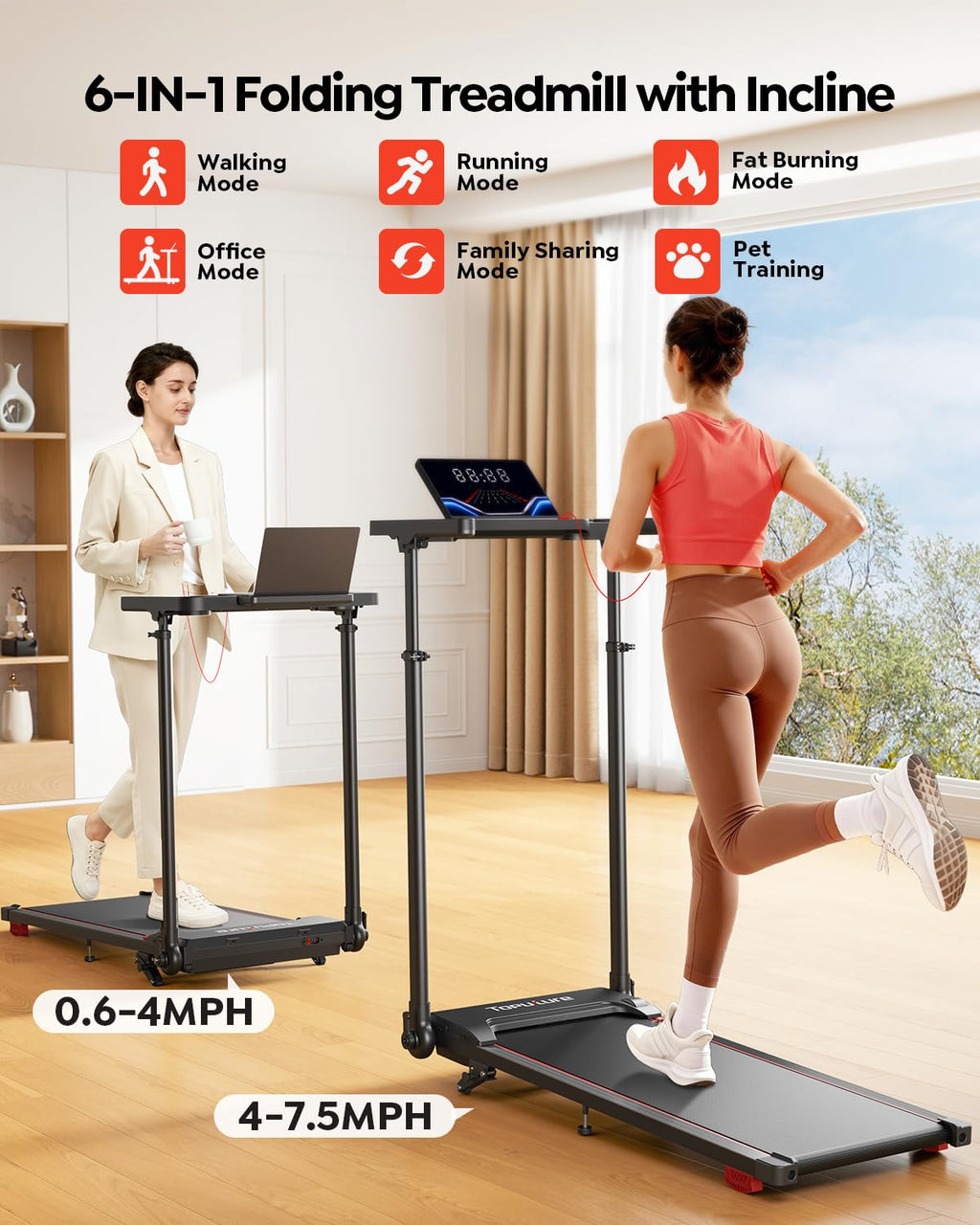 Foldable Treadmill with Incline and Adjustable Handle Bar R7570