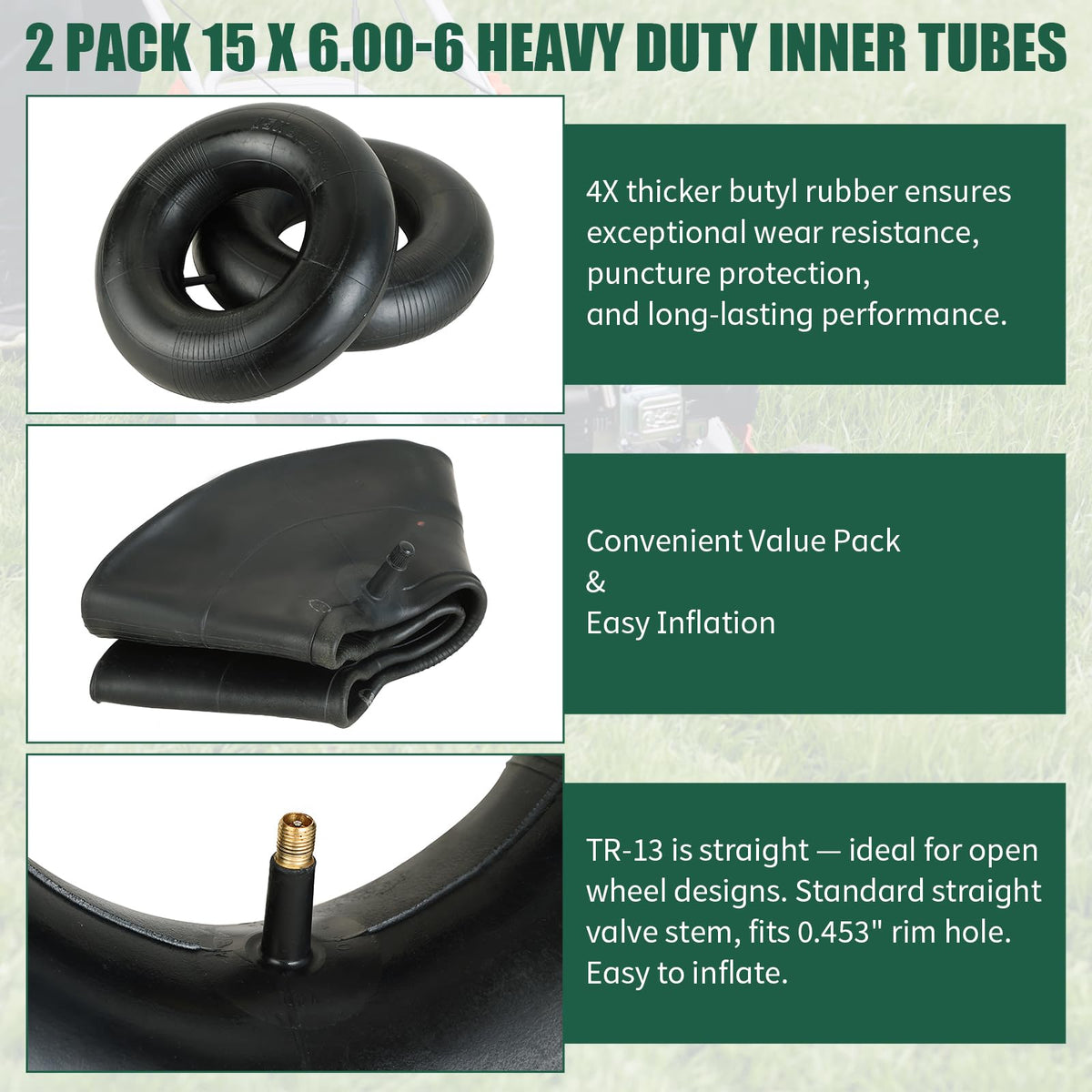 2 Pack 15x6.00-6 Inner Tubes with TR-13 Valve Stem G6834