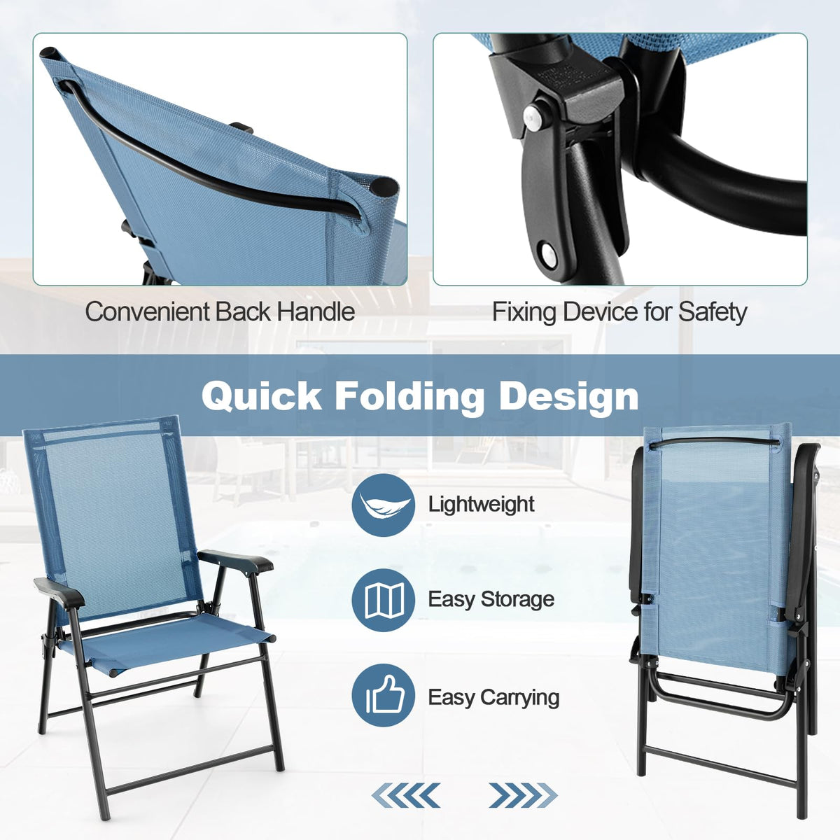Blue Set of 2 Folding Sling Chairs D16011