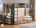 Twin Over Twin Metal Bunk Bed with Storage Drawers J7389
