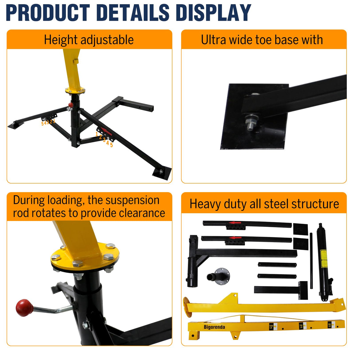 1000lb Capacity Hydraulic 360° Swivel Truck Crane U925866