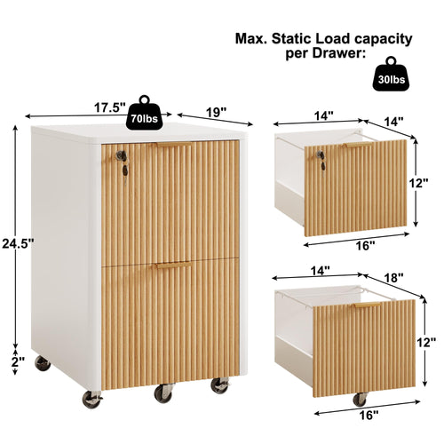 2 Drawer Wooden Mobile File Cabinet with Lock D593988