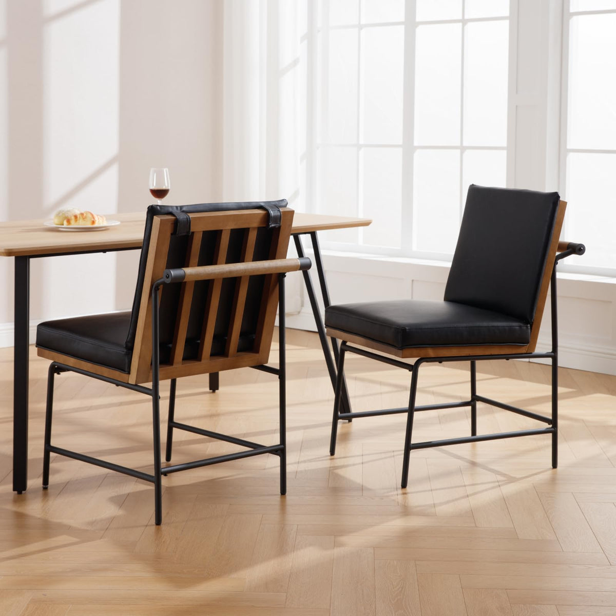 Black PU Dining Chairs Set of 2 Q129