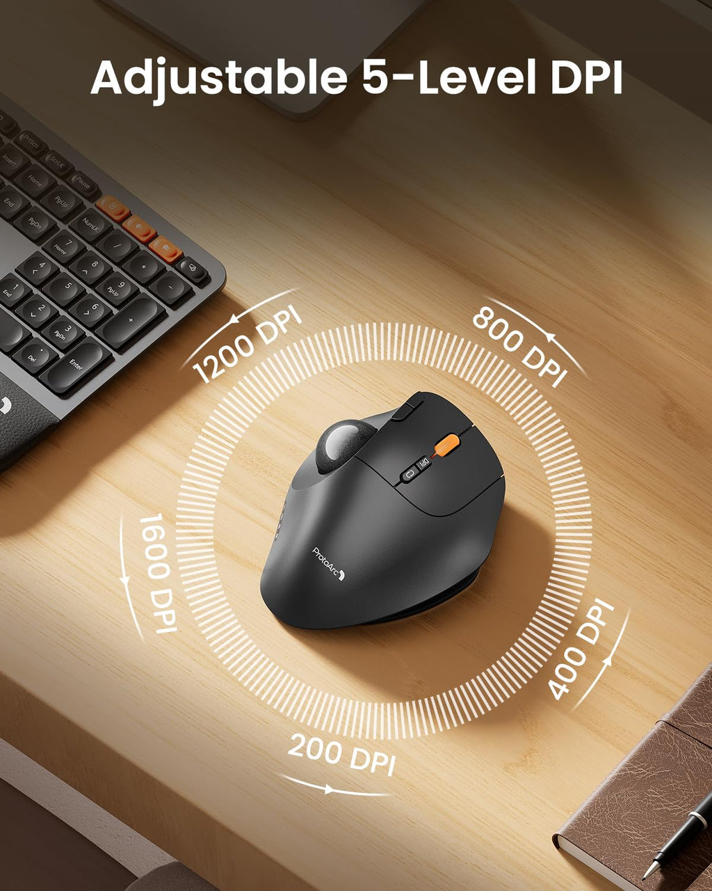 Wireless Trackball Mouse, Adjustable Angle, Gray S946556