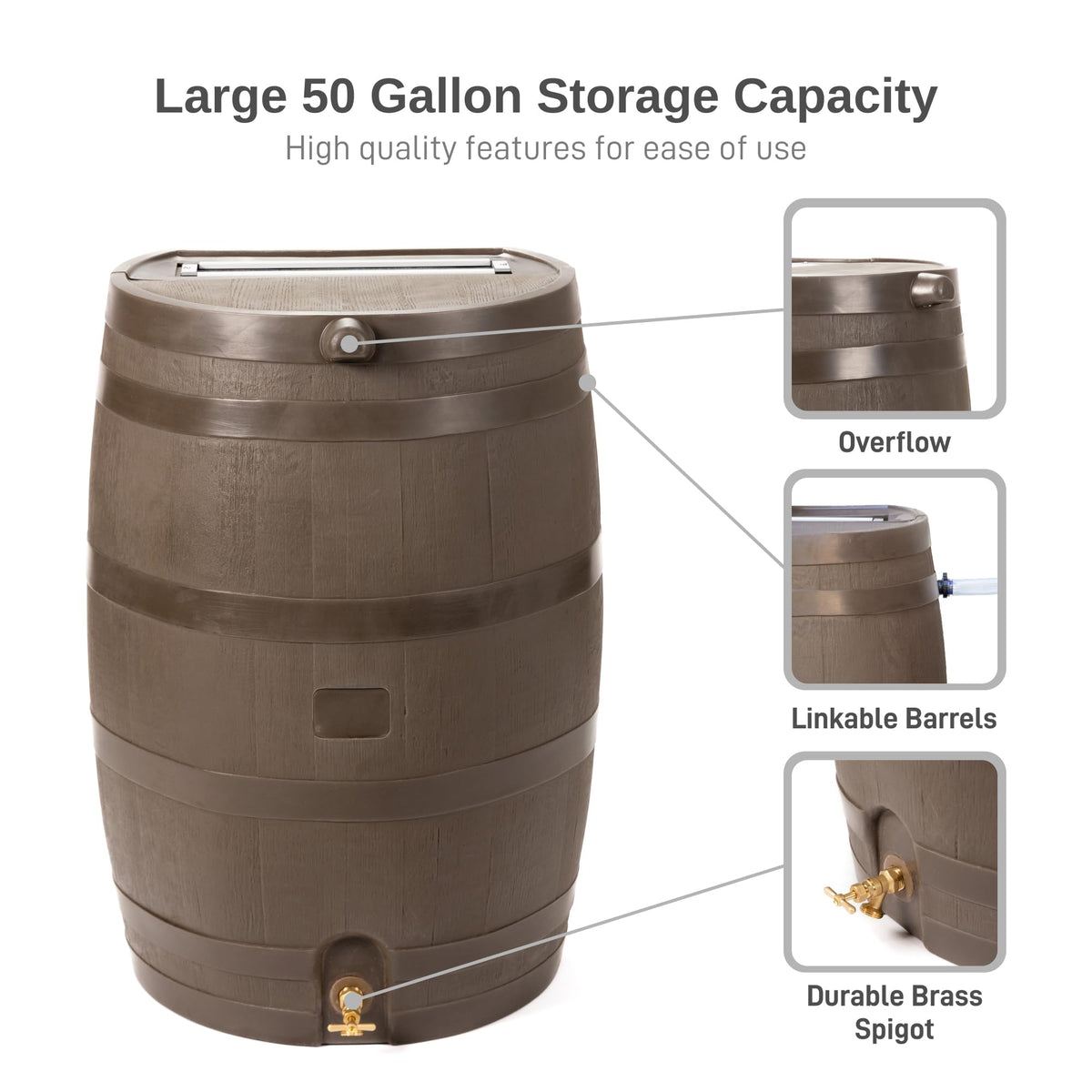 50-Gallon Flat Back Rain Barrel with Brass Spigot Q635