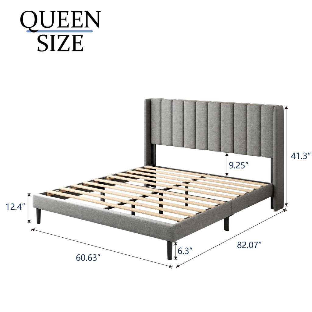 Queen Size Upholstered Platform Bed Frame with Wingback Headboard L74199