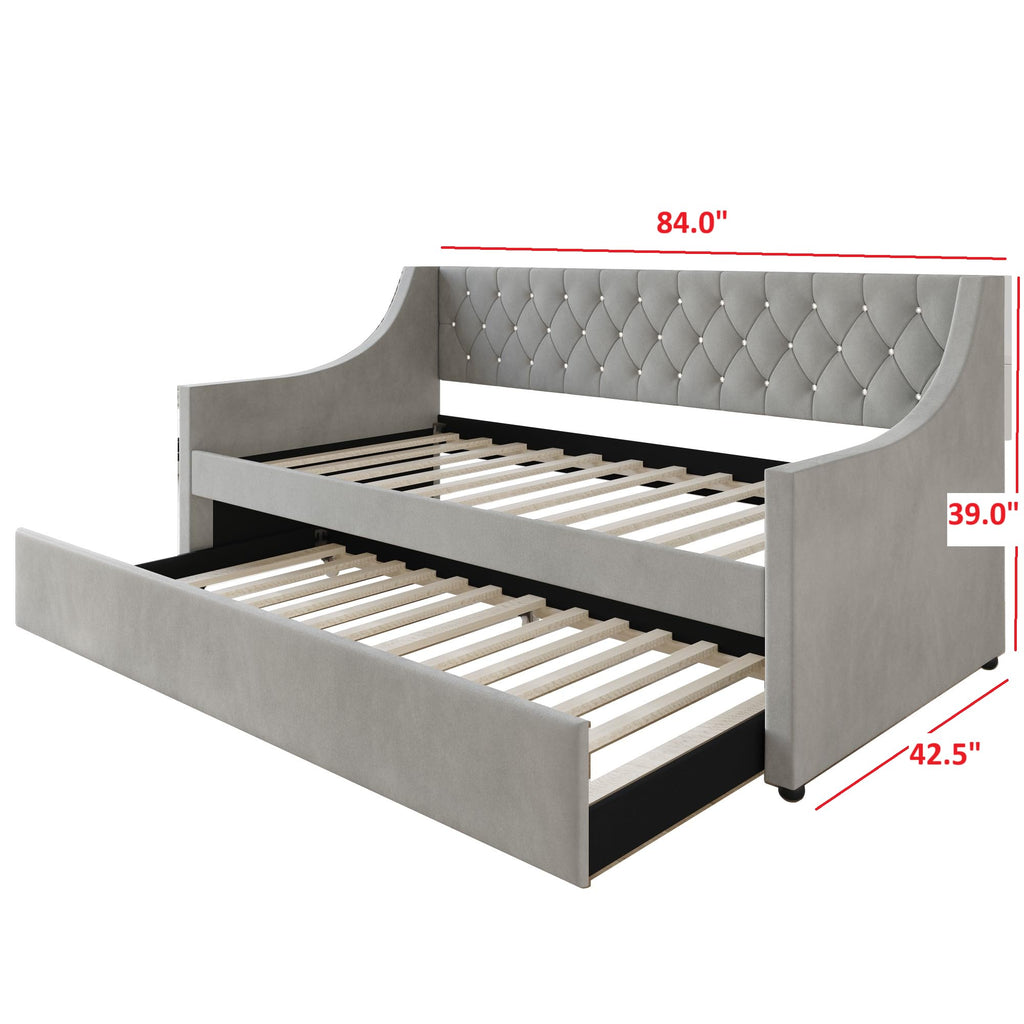 Twin Linen Upholstered Daybed with Trundle O449162