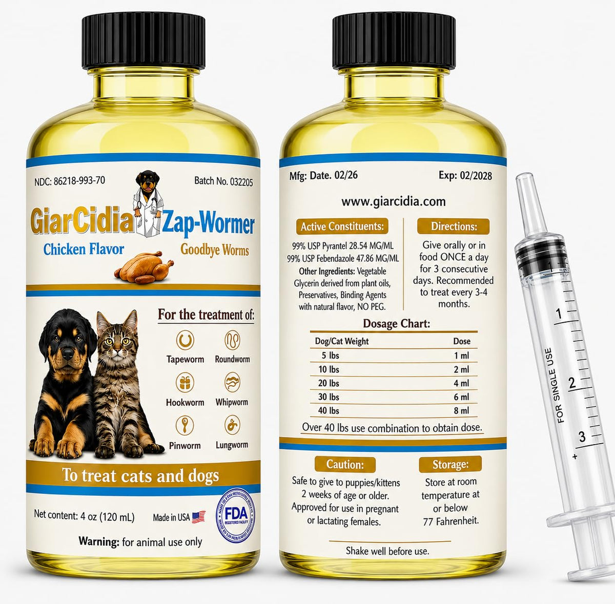 Chicken Flavour Dewormer 120 mL Glass Bottle with Dropper L2247