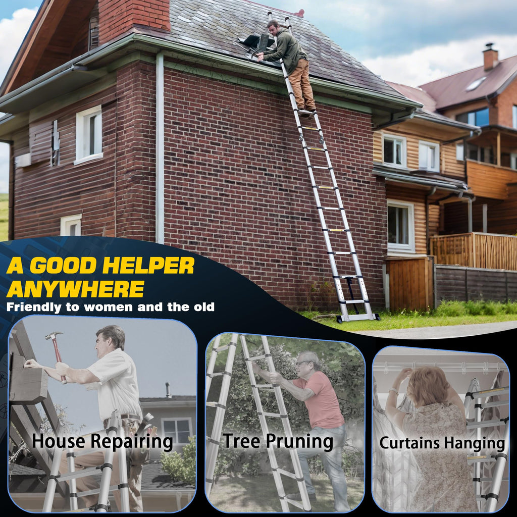 16.5FT Telescoping Ladder with Stabilizer Bar Y442
