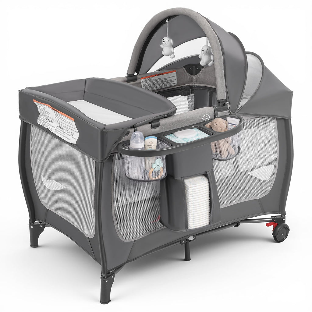 4-in-1 Pack and Play with Bassinet, Gray Q538909