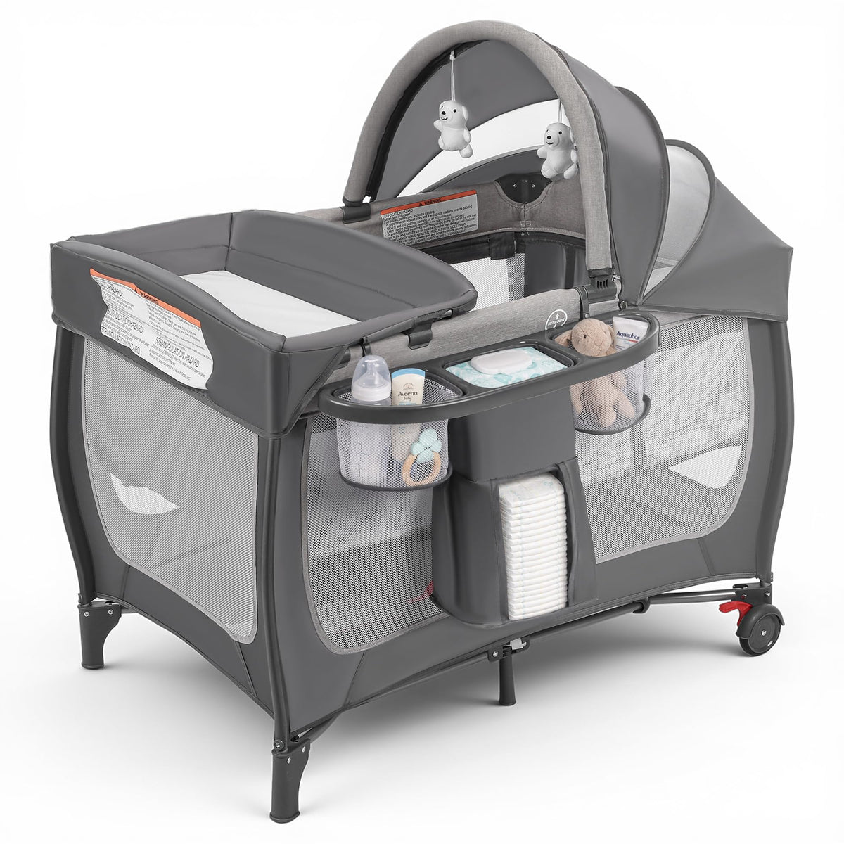 4-in-1 Pack and Play with Bassinet, Gray Q538909