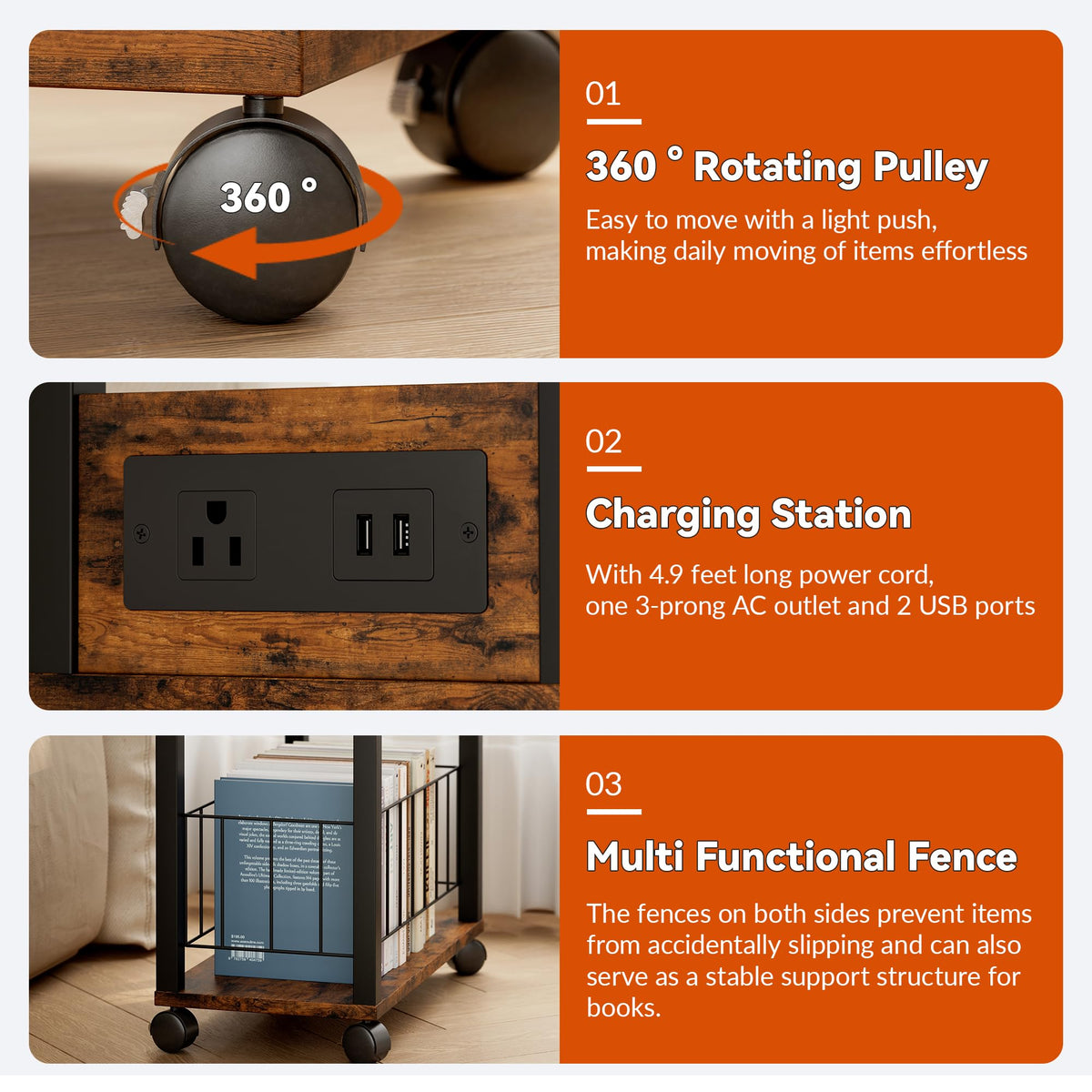Rolling Side Table with Wheels X8401