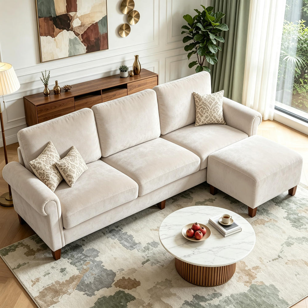 100" L-Shaped Velvet Sectional Sofa with Ottoman I285911