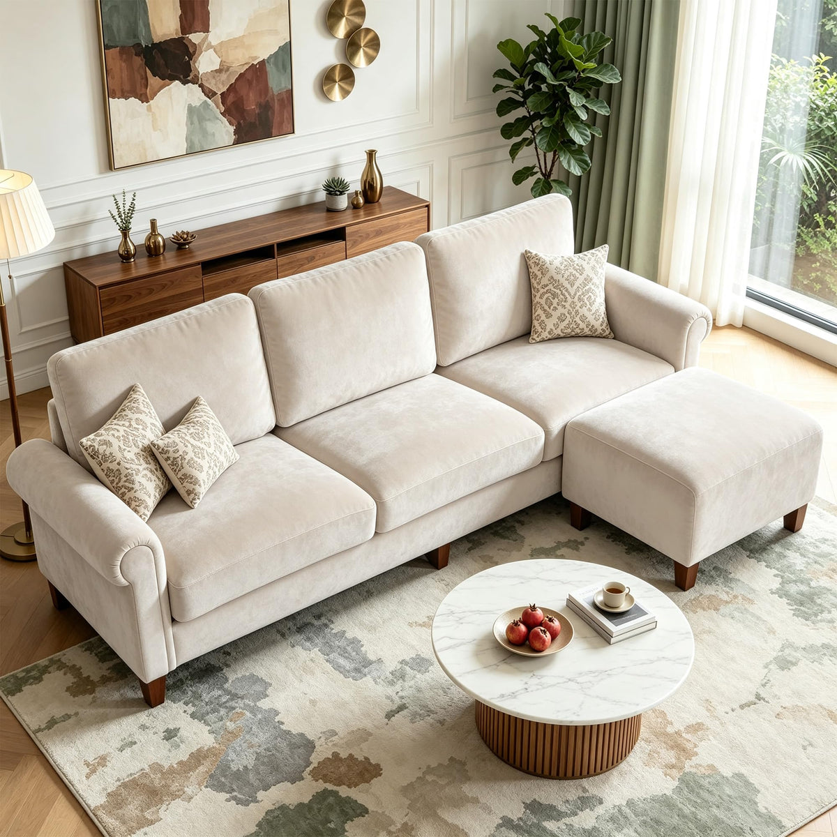 100" L-Shaped Velvet Sectional Sofa with Ottoman I285911