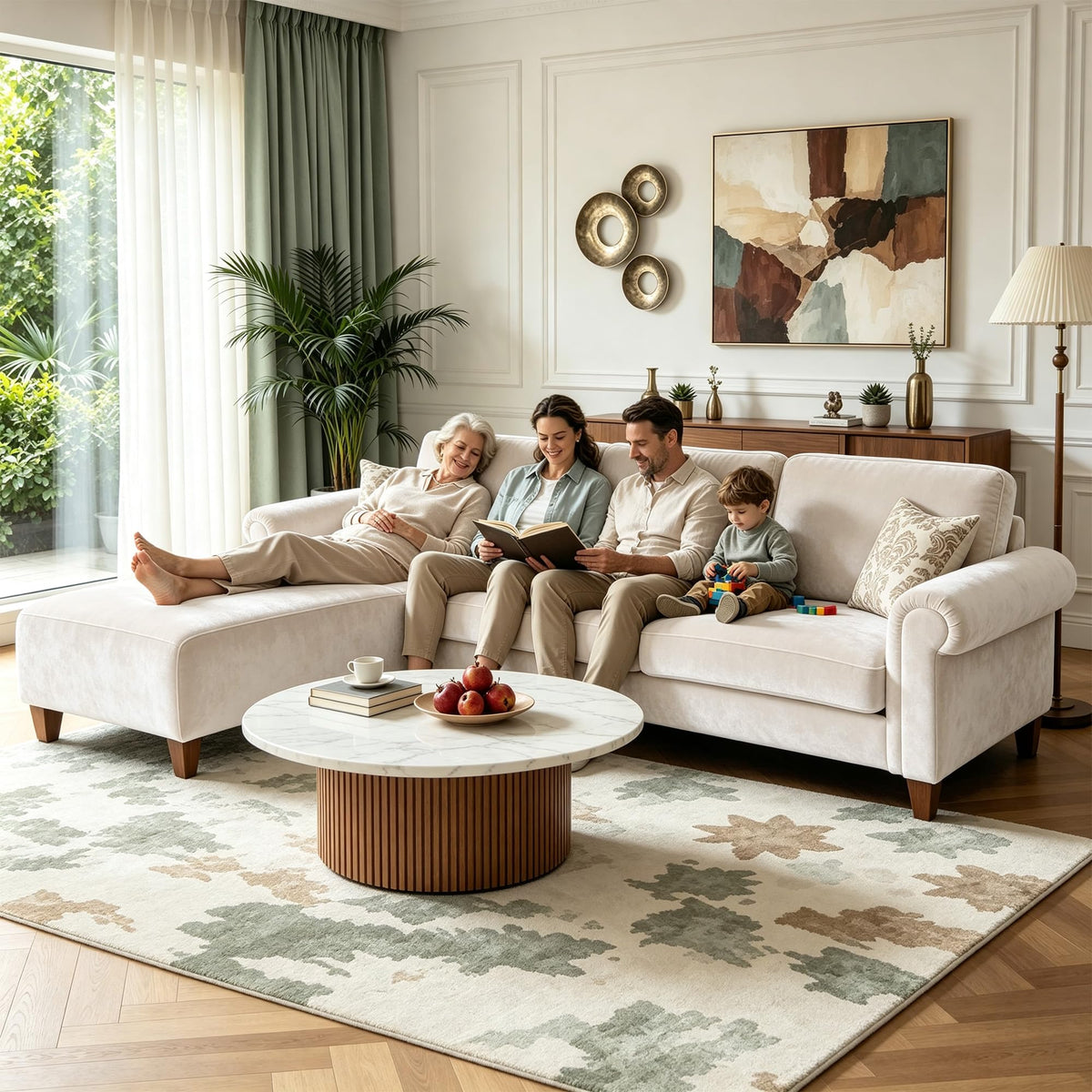 100" L-Shaped Velvet Sectional Sofa with Ottoman I285911