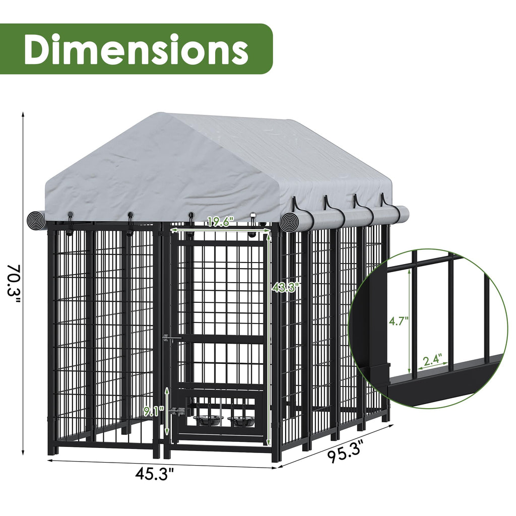 8x4x6 FT Metal Dog Kennel with 2 Dog Bowls I127827