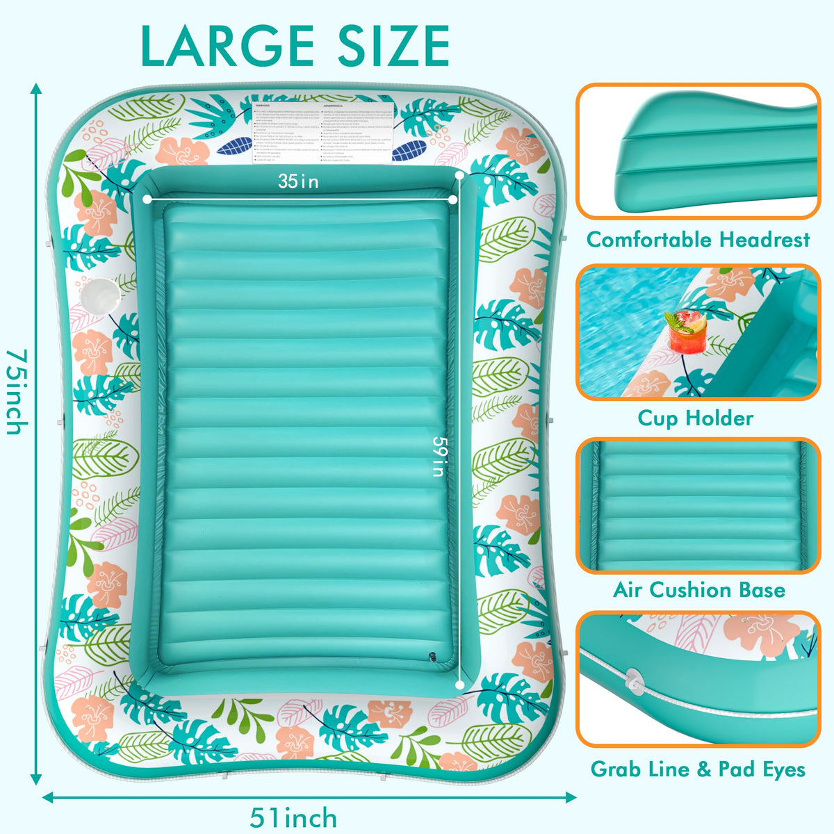 2 Pack Inflatable Pool Float Mat & 75" x 51" Tanning Pool Lounger B3869