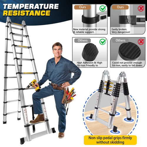 16.5FT Telescoping Ladder with Stabilizer Bar Y442