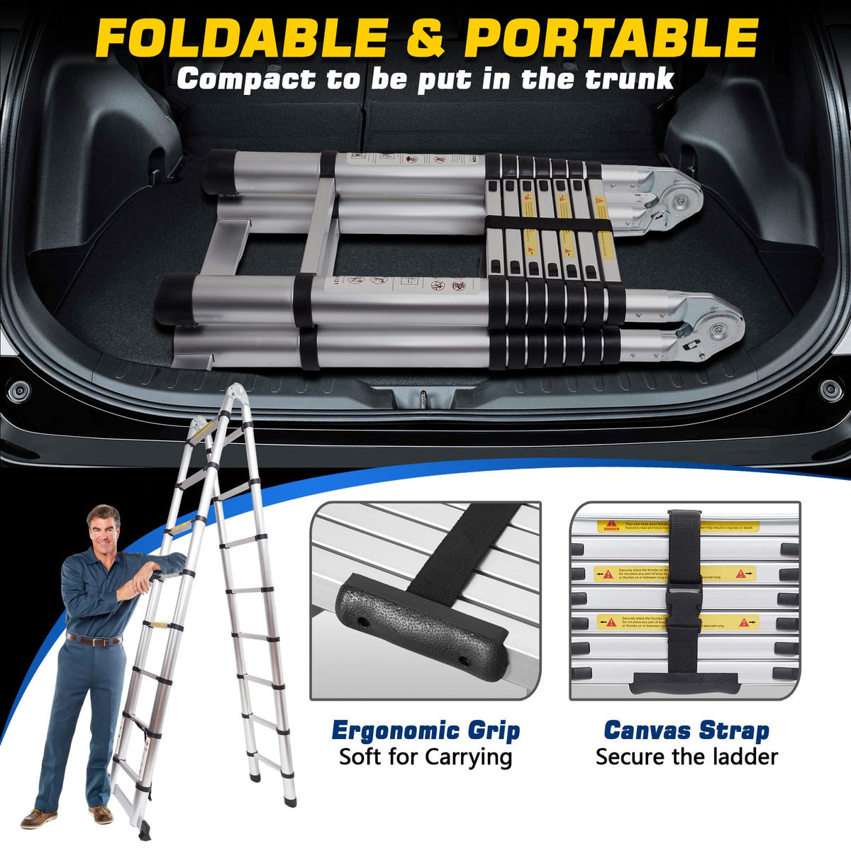 16.5FT Telescoping Ladder with Stabilizer Bar Y442
