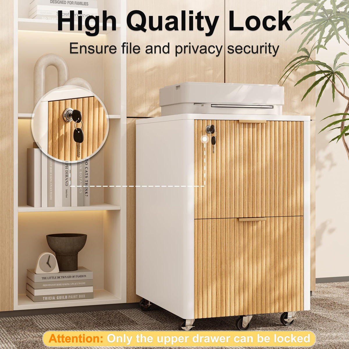 2 Drawer Wooden Mobile File Cabinet with Lock D593988