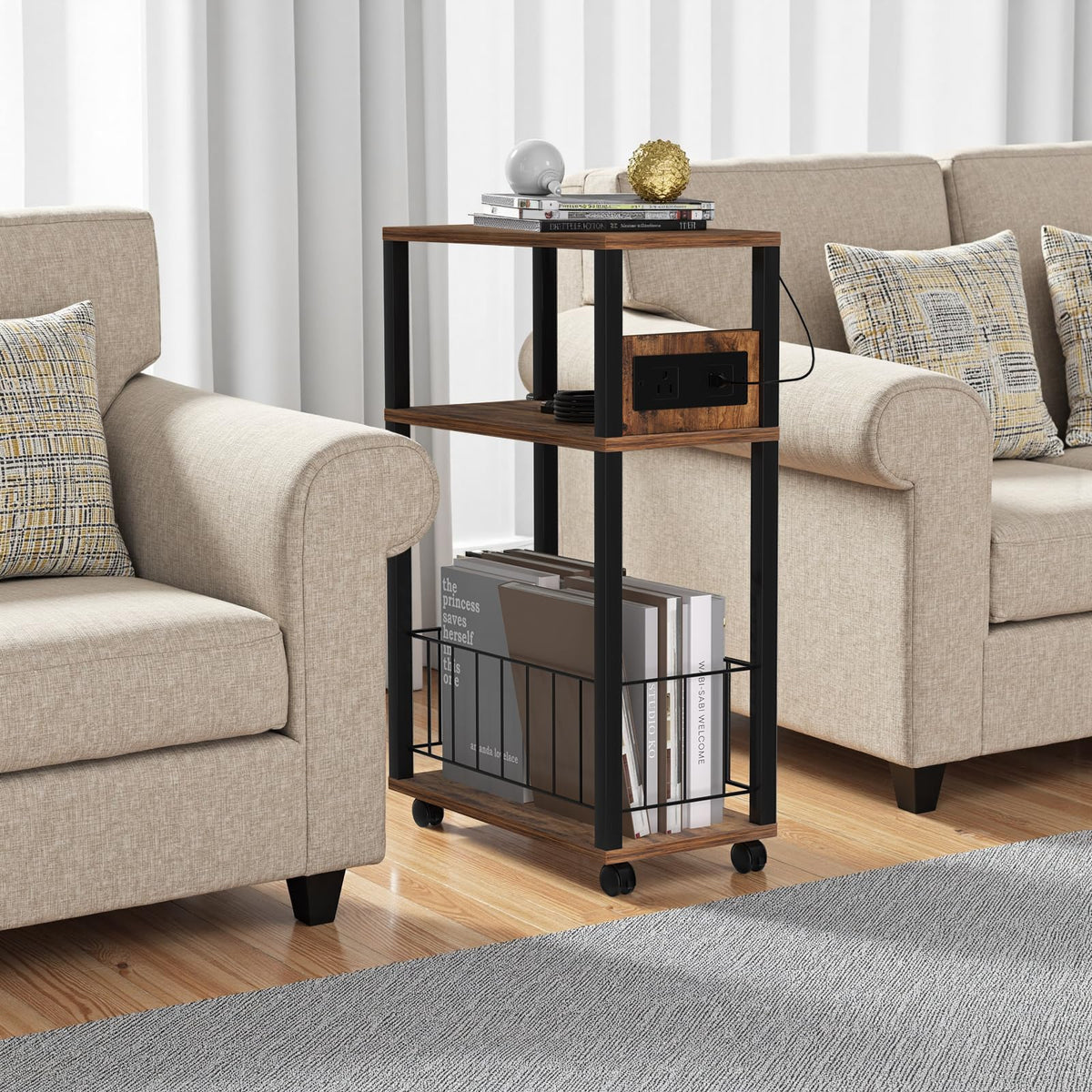 Rolling Side Table with Wheels X8401